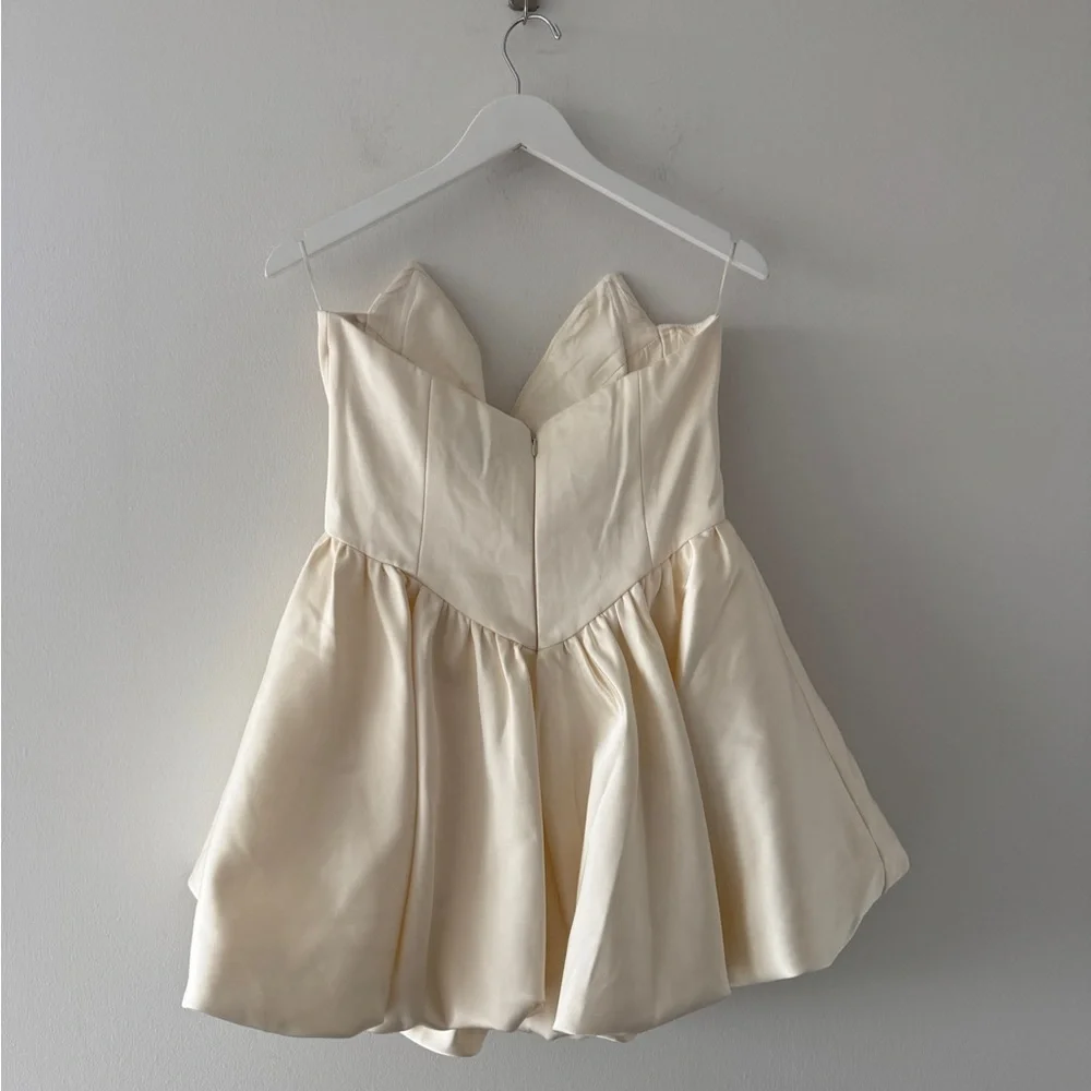 BARDOT Avella Strapless Bubble Hem Mini Dress in Ivory